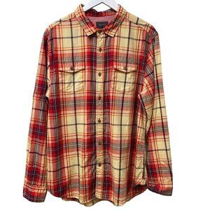 JACHS Mens Shirt Size Large 100% Cotton Red Plaid Long Sleeve Button up Utility